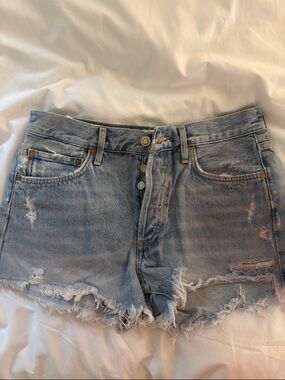 Agolde Light Blue Distressed High-Rise Denim Shorts